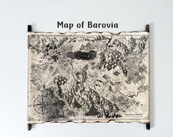 Map of Barovia on Handmade Scroll - Curse of Strahd: Dungeons & Dragons, Forgotten Realms, The valley of Barovia