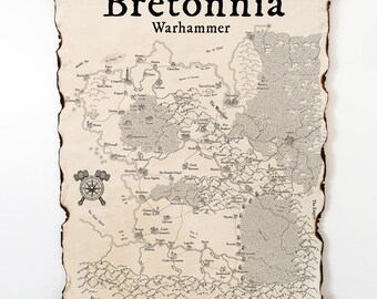 Bretonnia-Karte auf handgefertigter Schriftrolle, Warhammer-Karte, Gamer-Art, Warhammer-Welt-Poster, Warhammer-Kunst, Karte des Königreichs Bretonnia, Land der Ritterlichkeit