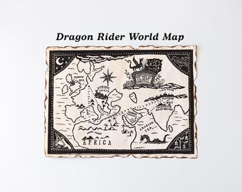 Drachenreiter-Weltkarte, Feuerdrache der Silberdrache – Fantasy-Weltkarte, Raumdekoration, Kunst inspiriert von Drachenreitern, Die Greifenfederkarte