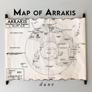 Mapa de Arrakis - Pergamino hecho a mano - ENVÍO GRATIS - Mapa de Arrakis de las regiones polares del norte, mapa de dunas, mapa de Arrakeen, el mejor regalo para los amantes de las dunas