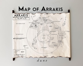 Arrakis-Karte auf handgefertigter Schriftrolle: Dünen der nördlichen Polarregionen, Dünenkarte, Arrakis-Karte, Buchdekoration, Fantasy-Karte, Fantasy-Kunst, Schriftrollenkarte