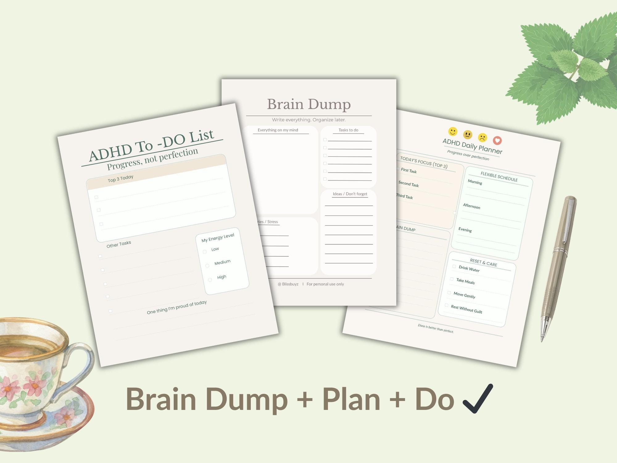 ADHD Planner Bundle Printable | Daily Planner + Brain Dump + to Do List ...