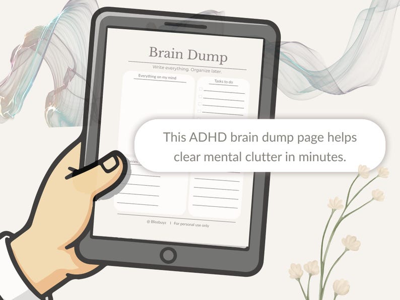 ADHD Brain Dump Printable | Calm Your Mind | Minimal Beige Worksheet ...