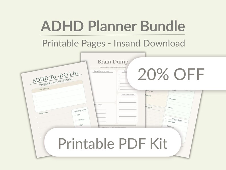 ADHD Planner Bundle Printable | Daily Planner + Brain Dump + to Do List ...