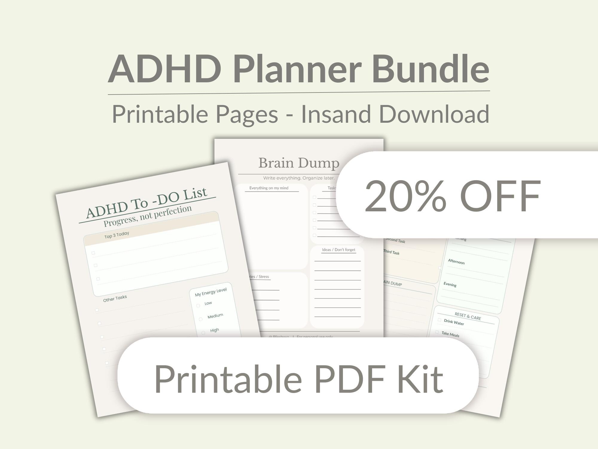 ADHD Planner Bundle Printable | Daily Planner + Brain Dump + to Do List ...