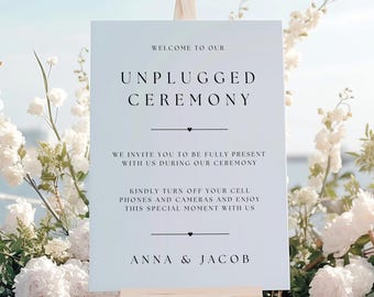 Letrero de boda para ceremonia sin teléfono, sin teléfono, ojos abiertos y corazones abiertos (descarga instantánea)