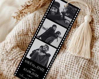 Photo Booth Save the Date, Photo Strip Wedding Save the Date, Bookmark (Instant Download, Canva Template)