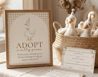 Letrero y certificado "Adopta un ganso": Un recuerdo divertido para fiestas (Descarga digital)