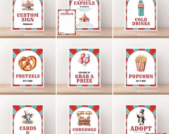 Carnival Birthday Party Signs Bundle: Retro Circus Decor (Digital Download 8x10")
