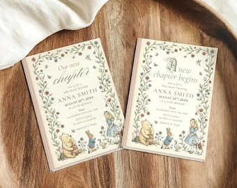 A New Chapter Begins Baby Shower Invitation, Storybook invite, Our Next Chapter, Winnie the Pooh (Editable, Printable, Instant Download)