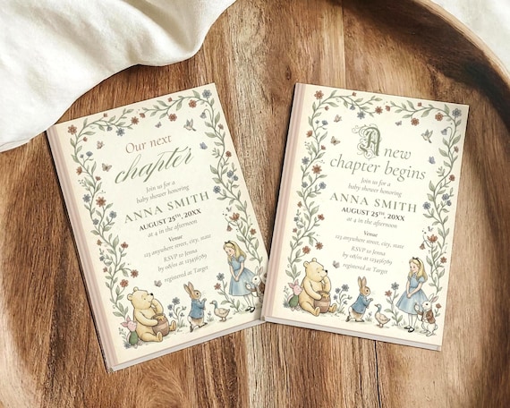 A New Chapter Begins Baby Shower Invitation, Storybook invite, Our Next Chapter, Winnie the Pooh (Editable, Printable, Instant Download)