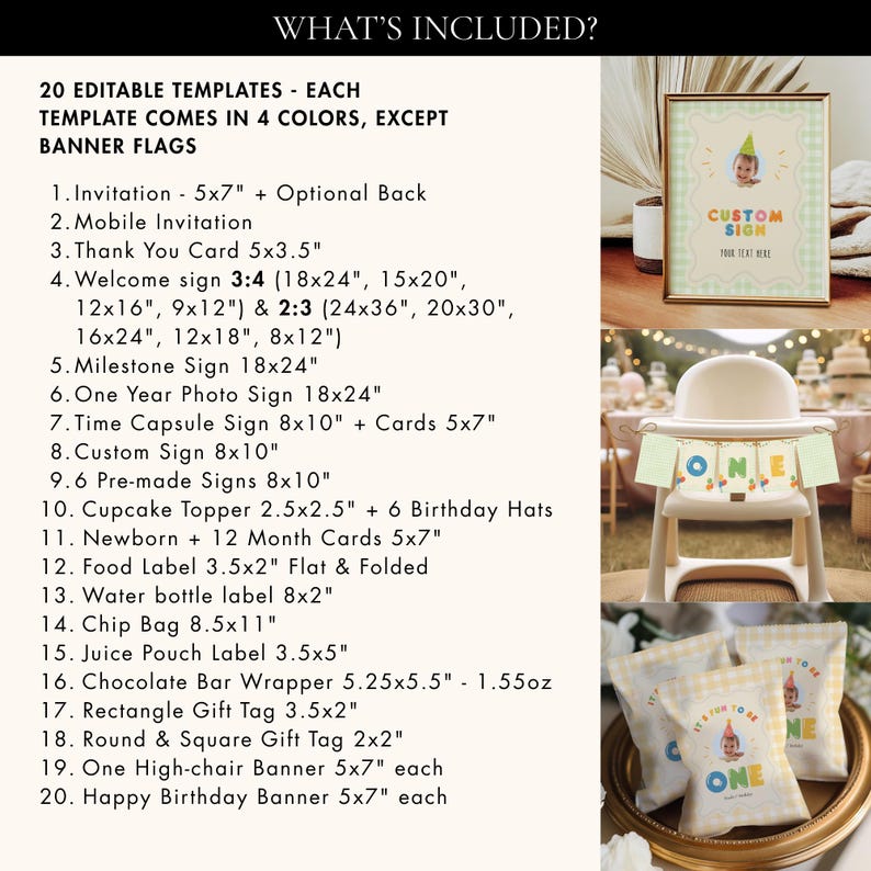 Its Fun To Be One Birthday Bundle, Colorful 1st Birthday Pack, One Is Fun, Hand Drawn Gingham (Instant Download) image 8