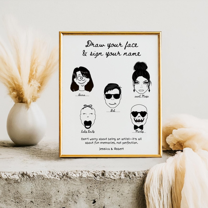 Unique Wedding Guest Book: Draw Your Face Sign, 100 Guests (digital ...