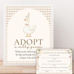 Adopt a Goose Sign & Certificate: One Silly Goose Party Favor (Digital Download)