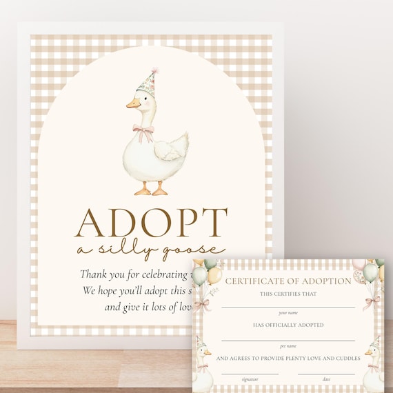 Adopt a Goose Sign & Certificate: One Silly Goose Party Favor (Digital Download)