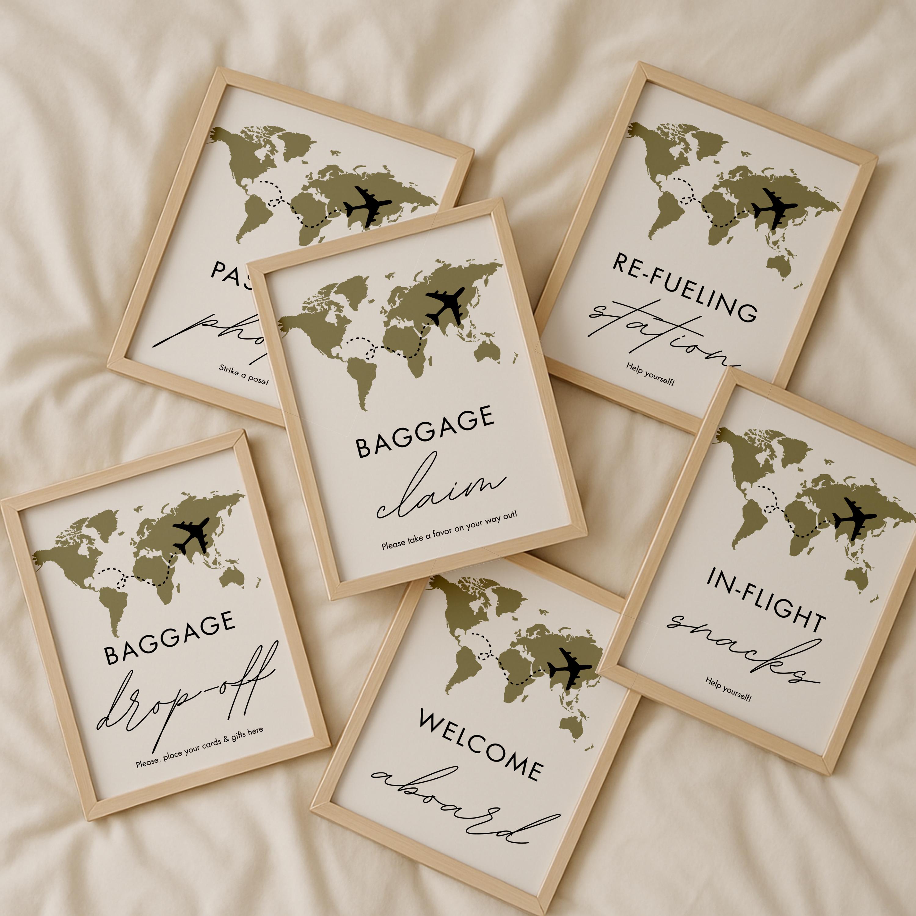 Travel Theme Sign Bundle, Baby Shower Signs, Adventure Awaits (canva ...