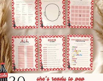Ready to Pop Baby Shower Games Bundle, Editable & Printable Games (Instant Download, Canva Template)