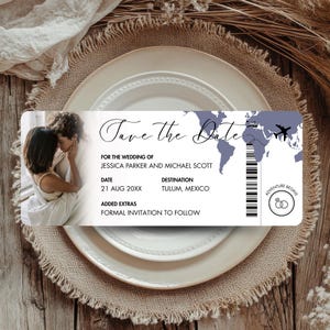 Boarding Pass Save the Date: Destination Wedding Template (Digital File, Canva Edit)
