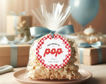 She's Ready to Pop 3x Stickers, Cupcake Topper (Canva Template, Instant Download)
