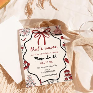 That's amore Italian Bridal Shower, Italy Hand-drawn Wedding Shower, Whimsical Wavy Border, Editable, Printable, Instant Download Template
