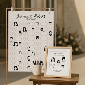 Unique Alternative Wedding Guest Book, Draw Your Face, 100 guests, Digital Template, Fun Wedding Activity, Interactive Instant Download