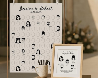 Libro de firmas de boda alternativo: Dibuja tu cara, recuerdo interactivo (descarga digital)