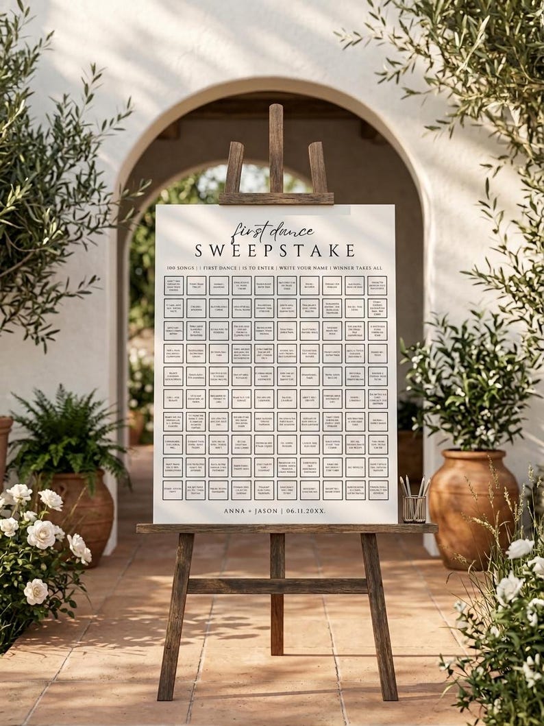First Dance Song Sweepstake Sign With QR Code & Instructions: Wedding ...