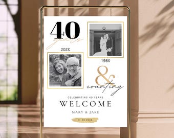 40 Jahre Jubiläum Willkommensschild: Goldene Fotovorlage (Digitaler Download)