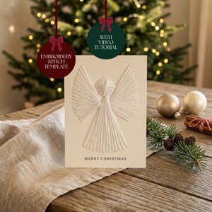 Tarjeta navideña con hilo de bordar DIY, tarjeta navideña con puntada de ángel DIY, plantillas imprimibles para tarjetas navideñas con hilo, patrón PDF guiado