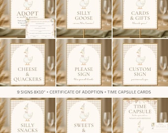 Paquete de letreros para fiestas de One Silly Goose: Certificado de adopción editable (descarga digital)