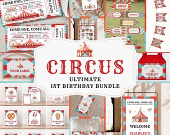 Circus 1st Birthday Party Bundle: Carnival Theme Decor (Instant Download