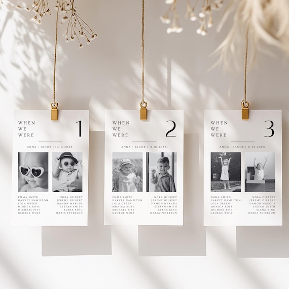 Personalized Wedding Seating Chart Template: Childhood Photo Table Numbers (5x7" Canva Editable Digital Download )