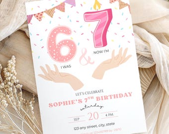 6-7 Birthday Invite for Girls, 7th Birthday Invitation, Trending Six Seven Party Invite (Instant Download)