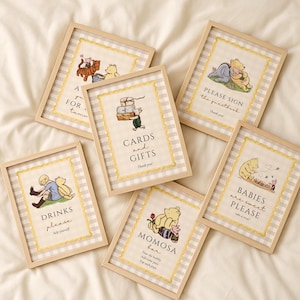Winnie-the-Pooh Baby Shower Sign Bundle, 9x Sign, Momosa Bar Sign, Book Themed Shower, Little Honey (Instant Download, Canva Template)