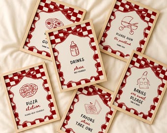 Special Delivery Baby Shower Sign Bundle, 10 Signs, Pizza Station Sign, Hand Drawn, Slice Slice Baby (Instant Download, Printable Template)