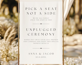 Letrero de boda "Ceremonia Desconectada": elige un asiento, no un lateral (descarga instantánea)