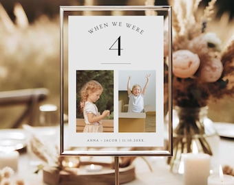 When We Were Age Photo Table Number, Childhood Photos, (Digital Template)