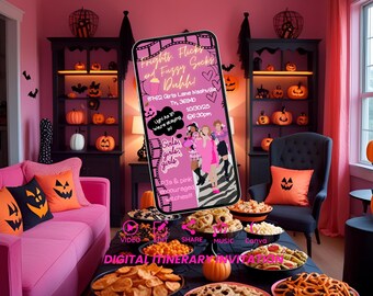 Clueless Halloween Video Invite: Girly Witch Theme, Pink Plaid MP4