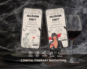 Halloween Party Video Invitation Bundle: Vampire & Skeleton, Editable Canva Template (MP4 Download