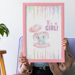Baby Girl Congratulations Card | Newborn Baby Print | Cute Baby Elephant Cards | It's a Girl Card | Baby Cards | Nursery Art | Cute Baby Art