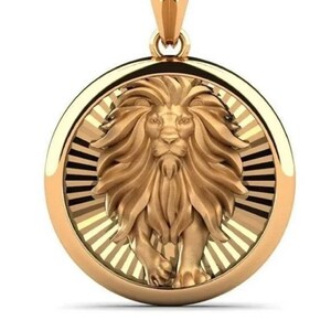 パーソナライズされた 14K ゴールド ライオン メンズ ネックレス、18K ライオン ゴールド メダリオン、パーソナライズされた 10K ライオン メンズ ペンダント、ゴールド キューバン チェーン付き、メンズ ギフト。