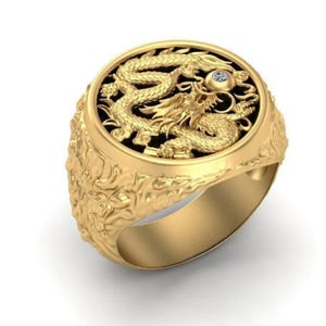 14 kt gouden drakenring zegelring voor heren Unieke dierenvriend sieraden Handgemaakte drakensieraden Drakenring voor mannen Kerstcadeau voor haar.