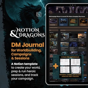 Dungeon Master Journal Bundle | DnD Weltenbau | Notion + PDF Initiative-Tracker | Dunkel
