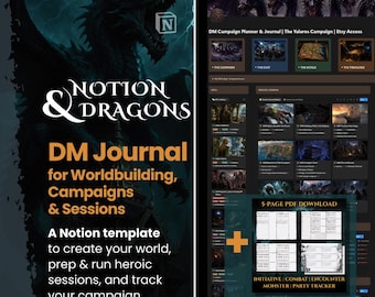 Dungeon Master Journal Bundle | DnD World Building | Notion + PDF Initiative Tracker | Dark