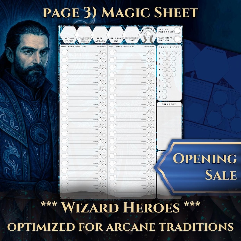 Wizard Character Sheet Dnd 5e: 5-page Printable PDF - Etsy