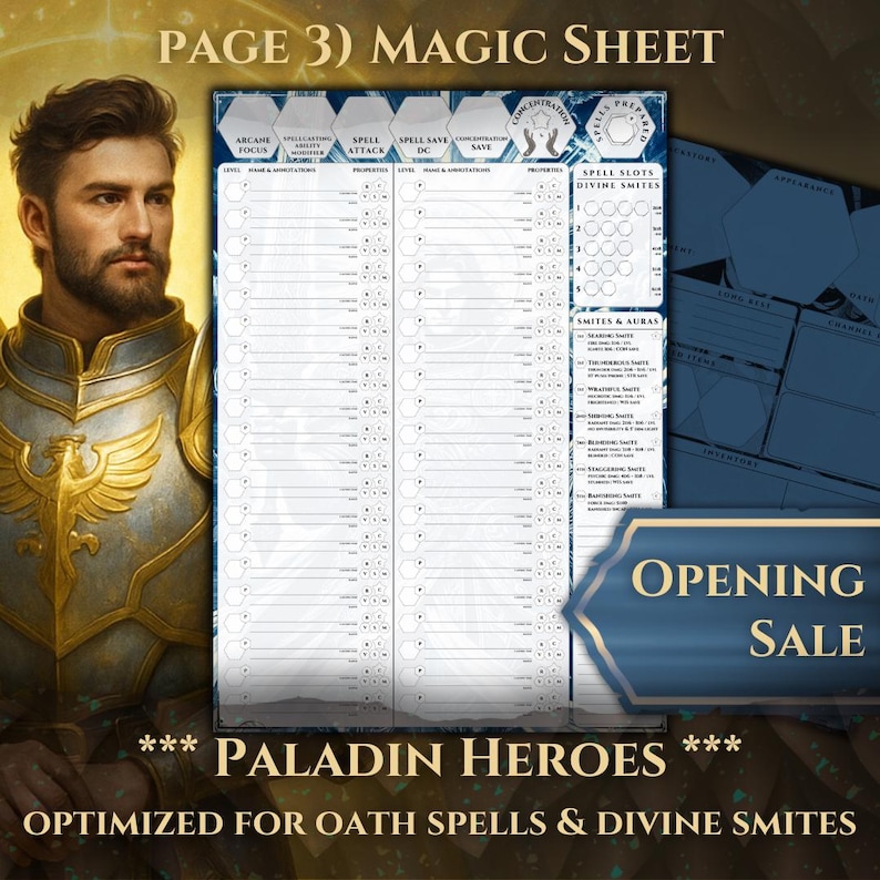 Paladin Character Sheet Dnd 5e: 5-page Printable PDF - Etsy