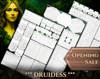 Druidess Character Sheet DnD 5e: 6-Page Printable PDF
