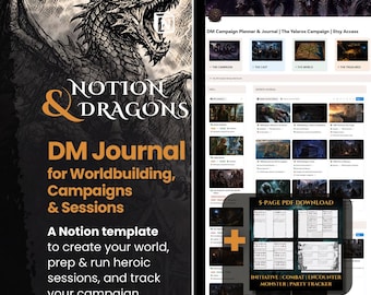 Dungeon Master Journal Bundle | DnD World Building | Notion + PDF Initiative Tracker | Light