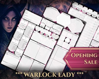 Warlock Lady Character Sheet DnD 5e: 5-Page PDF