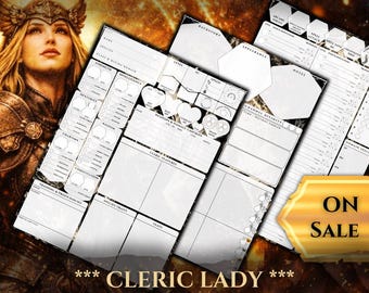 Cleric Lady Character Sheet DnD 5e: 5-Page Printable PDF